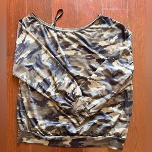 0007-Camo Boatneck Long Sleeve Top - Olive/Black